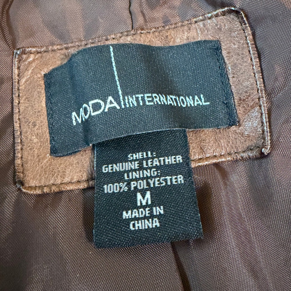 VTG Y2K Moda International Leather Blazer Jacket Size M Western Brown Cognac - Picture 7 of 11